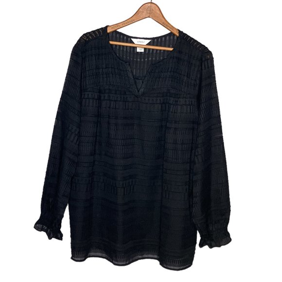 CJ Banks 1X Black V-Neck Chiffon Pleated Detail‎ Popover Blouse Top Shirt Plus - Picture 1 of 4